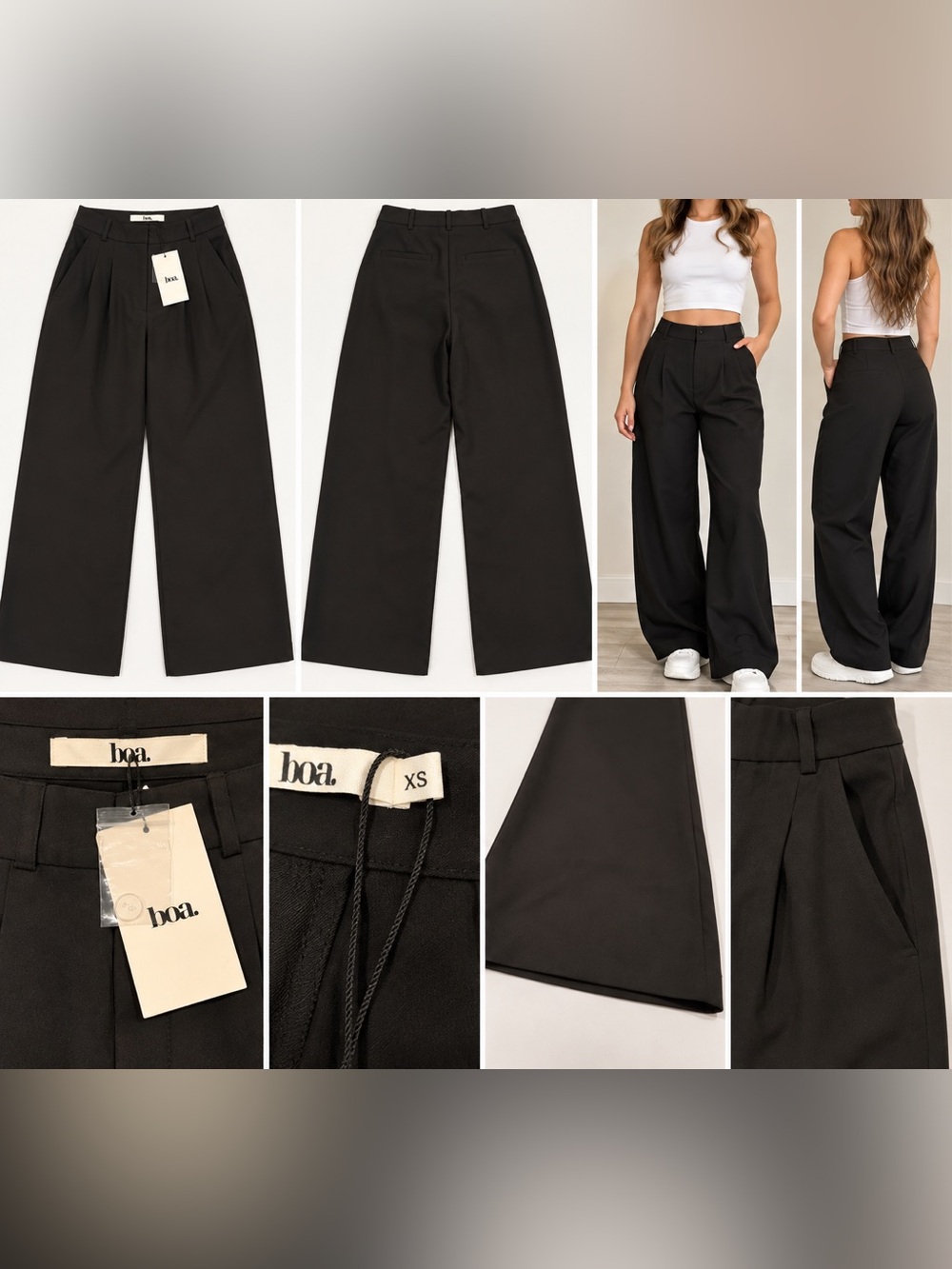 boa. Women’s Black Wide Leg Pleated Trousers Pants Size XS New With Tags